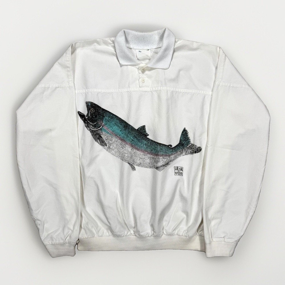Vintage 90s Salmon Fish Graphic Pullover Men's Large Fishing Gorpcore Outdoors